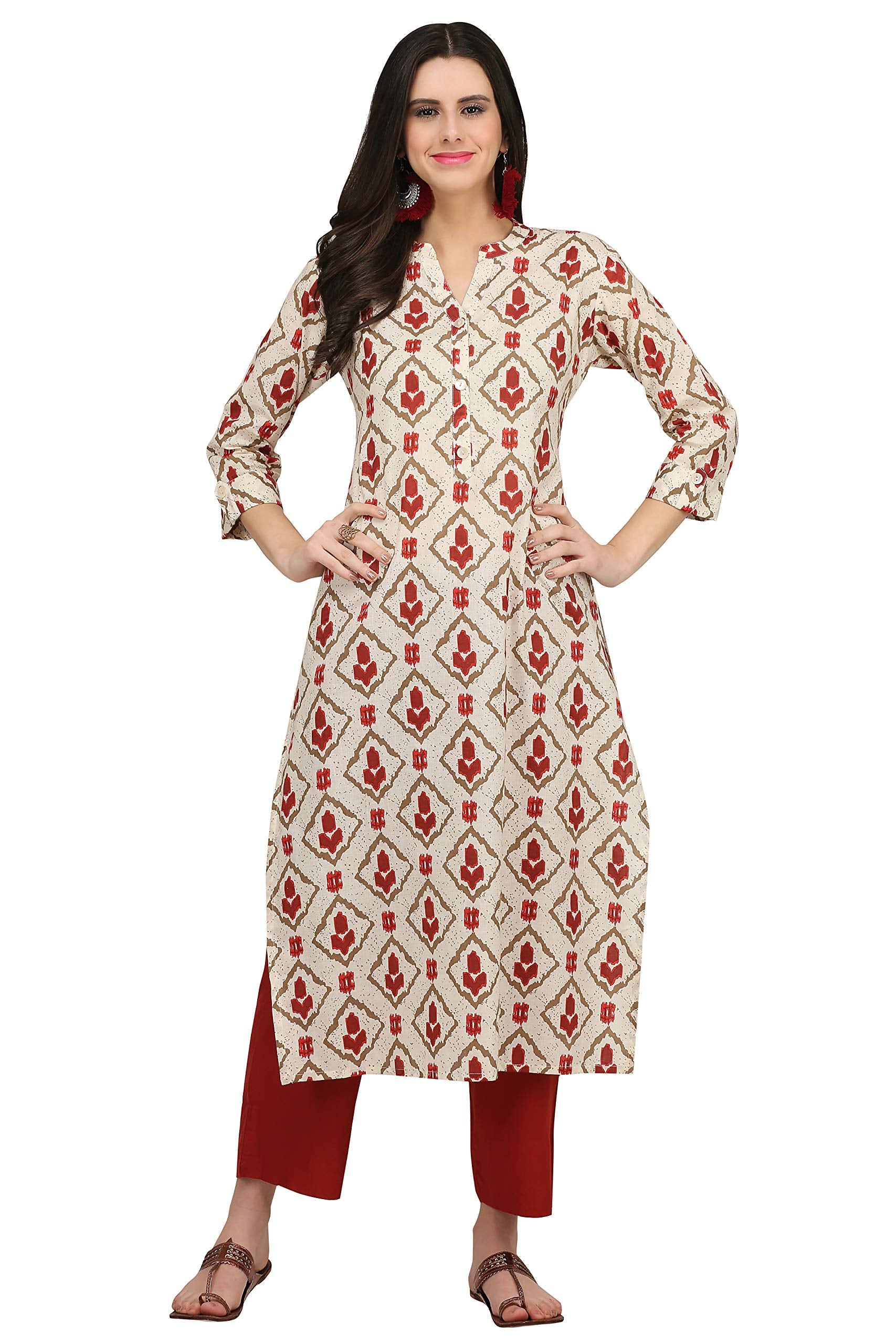 Gosriki Women'S Cotton Kurta (Kur190013-L_Large_White)
