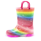 EUXTERPA Toddler-Kids Waterproof Light Up Rain Boots Patterns and Glitter Boots with Handles for Girls Toddler Size 9 Rainbow