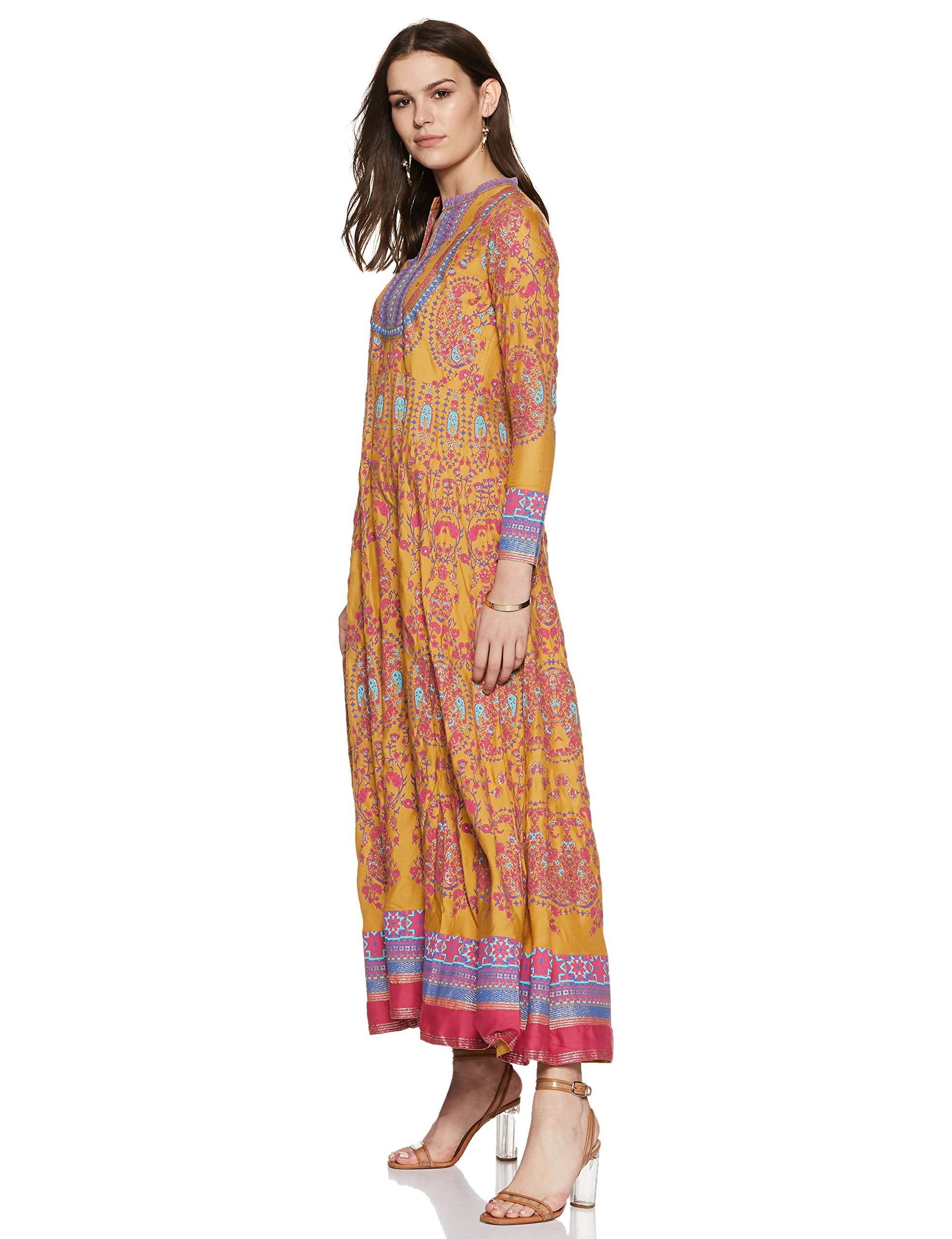 W For Woman Women'S Rayon Paisley Regular Knee-Length Dress