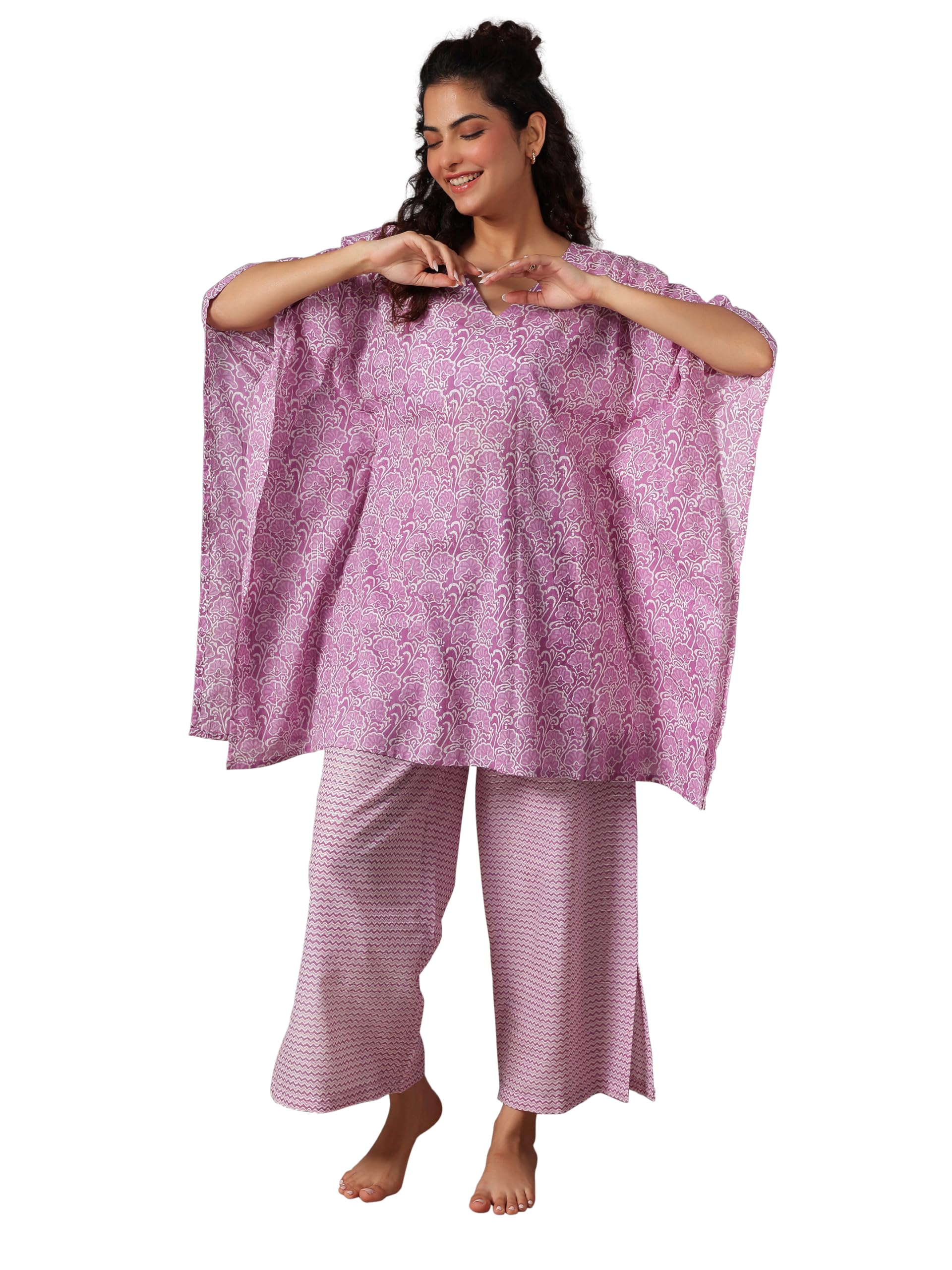 Libas Womens Printed Cotton Night Suit Set For Women Purple
