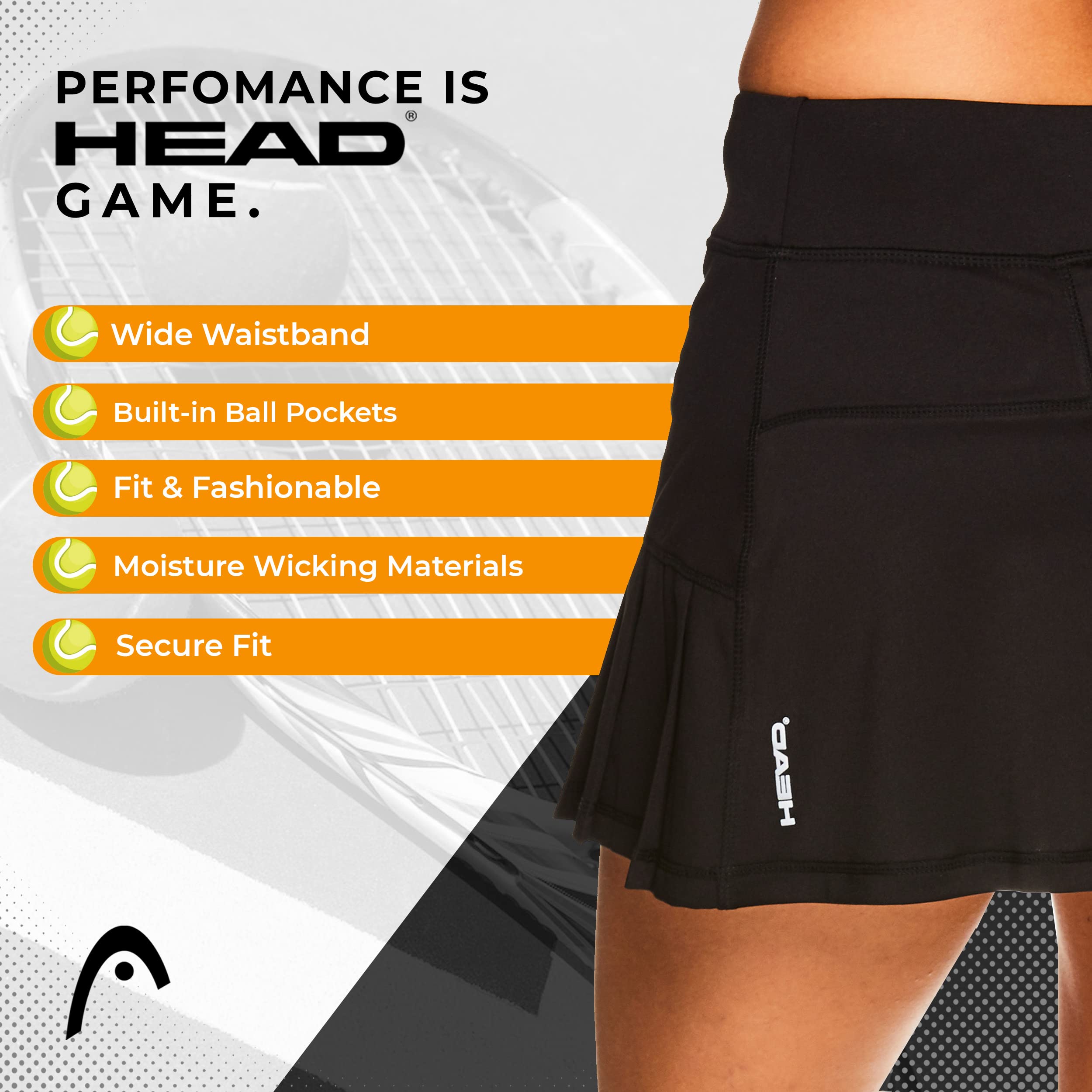HEAD Women's Athletic Tennis Skort - Performance Training & Running Skirt - Black Spike Skort, X-Large