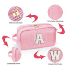 YOOLIFE Initial Makeup Bag for Women - Monogram Cute Large Pink Makeup Bags Cosmetic Toiletry Pouch Make Up Case for Women Her B
