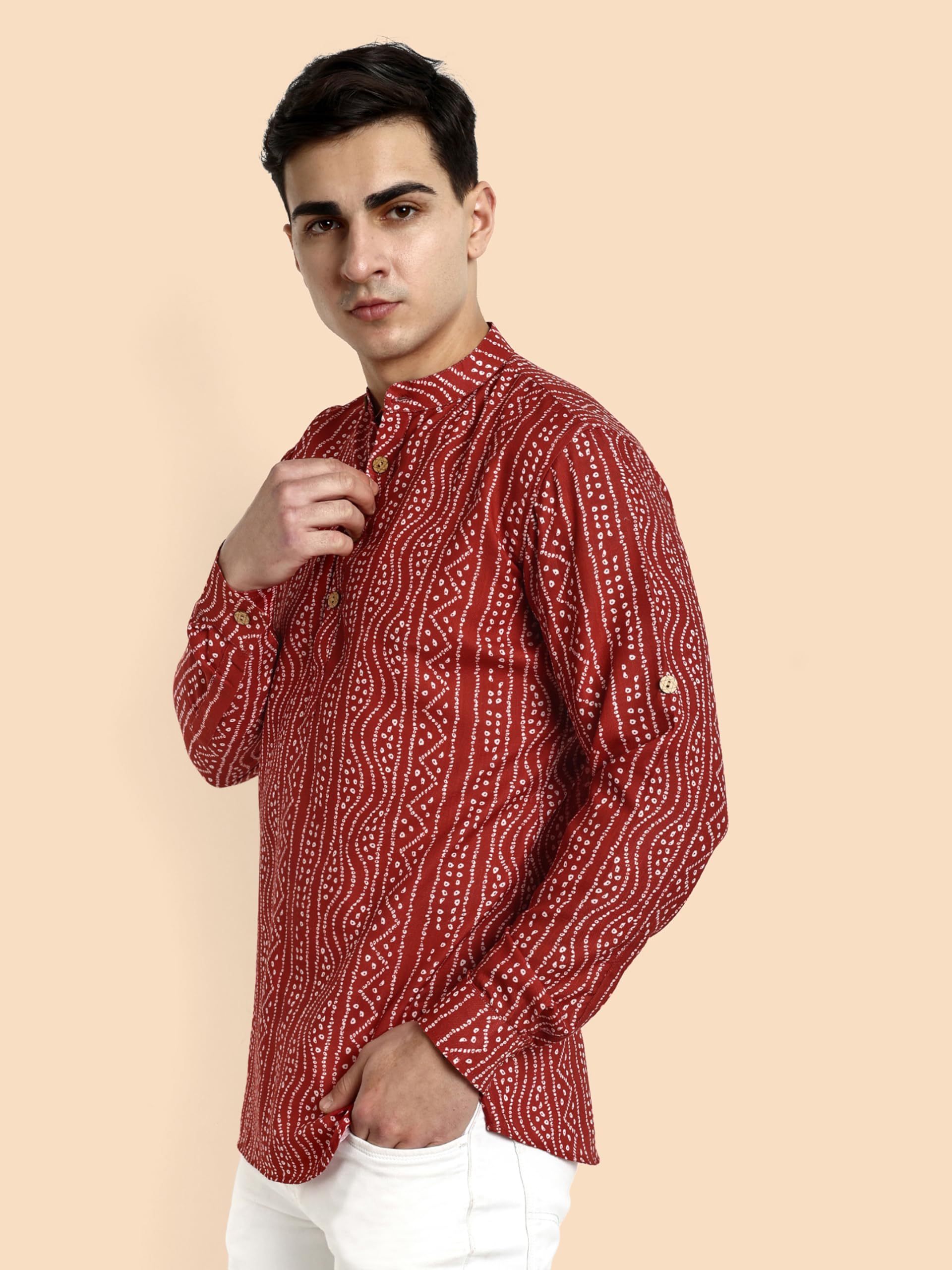 Vardha MenS Cotton Printed Short Kurta With Comfortable Fit And Simple Style And Regular Look | Kurta For Men Maroon