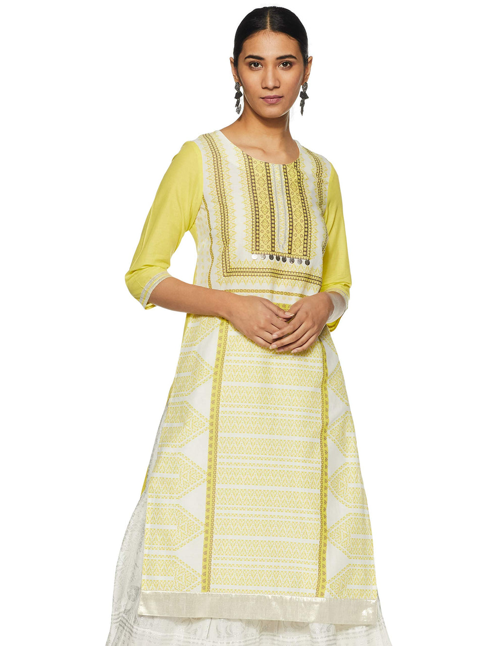 W For Woman Women'S Cotton Kurta (18Fe17852L-51287_Yellow_12)