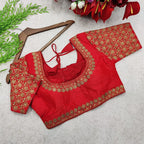 Vihu Fashion WomenS Heavy Embroidery Handwork Half Sleeves Readymade Blouse