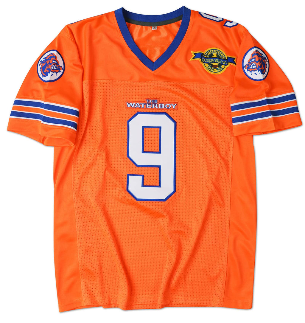 90s Football Jersey for Party,Bobby Boucher #9 The Waterboy Sandler 50th Anniversary Movie Football Jersey (Orange, 3X-Large)