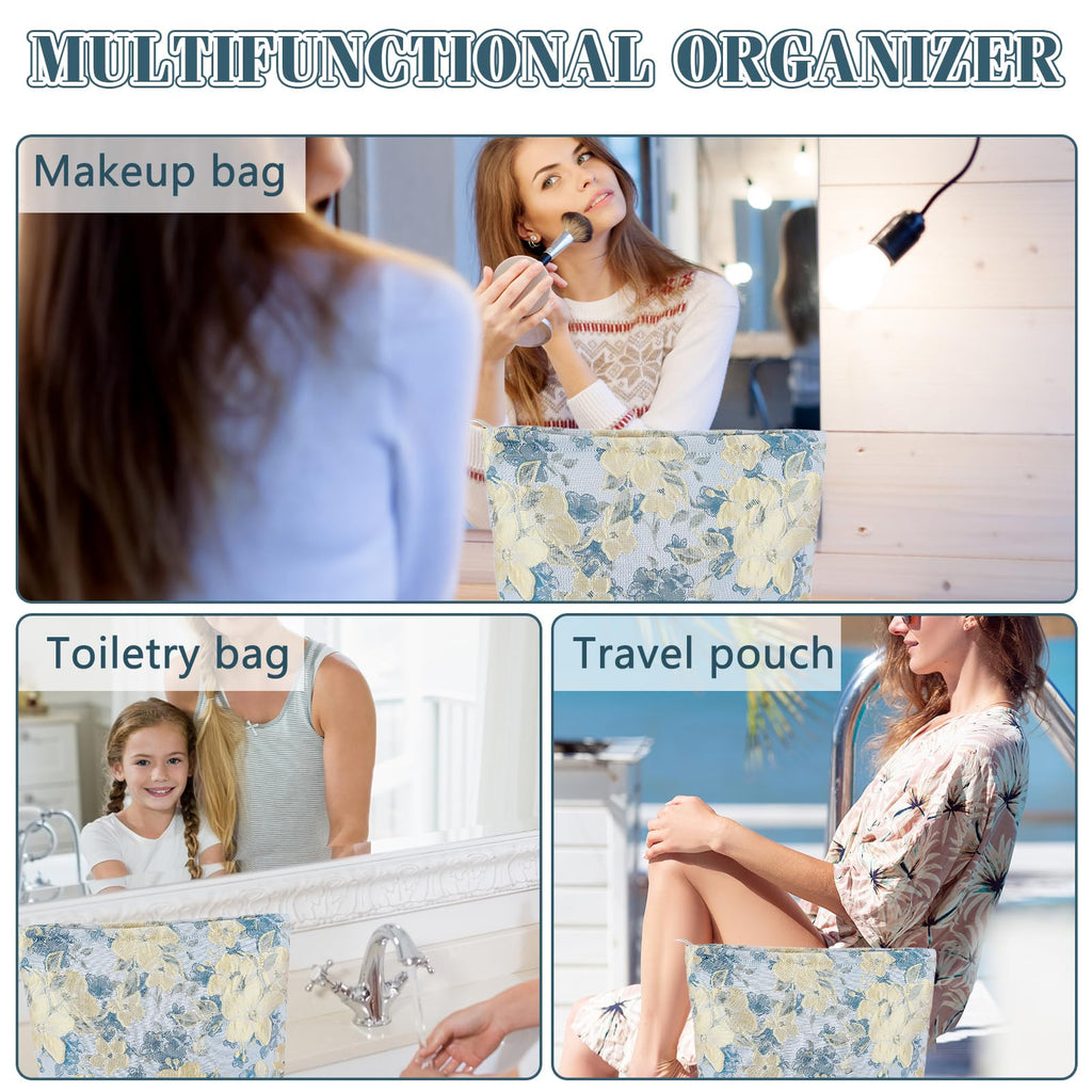 ZLFSRQ Flower Makeup Bag for Women Girls Travel Cute Floral Cosmetic Bags Large Cosmetic Pouch Purse with Zipper Portable Toilet