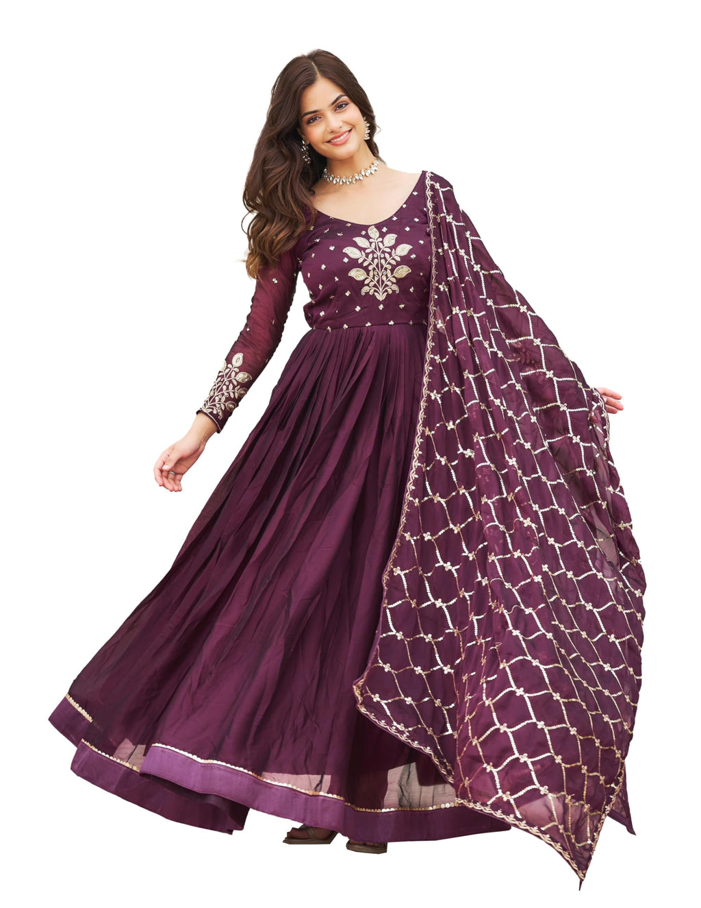 Wedani Rangoli Silk Anarkali Kurta Set For Women Purple