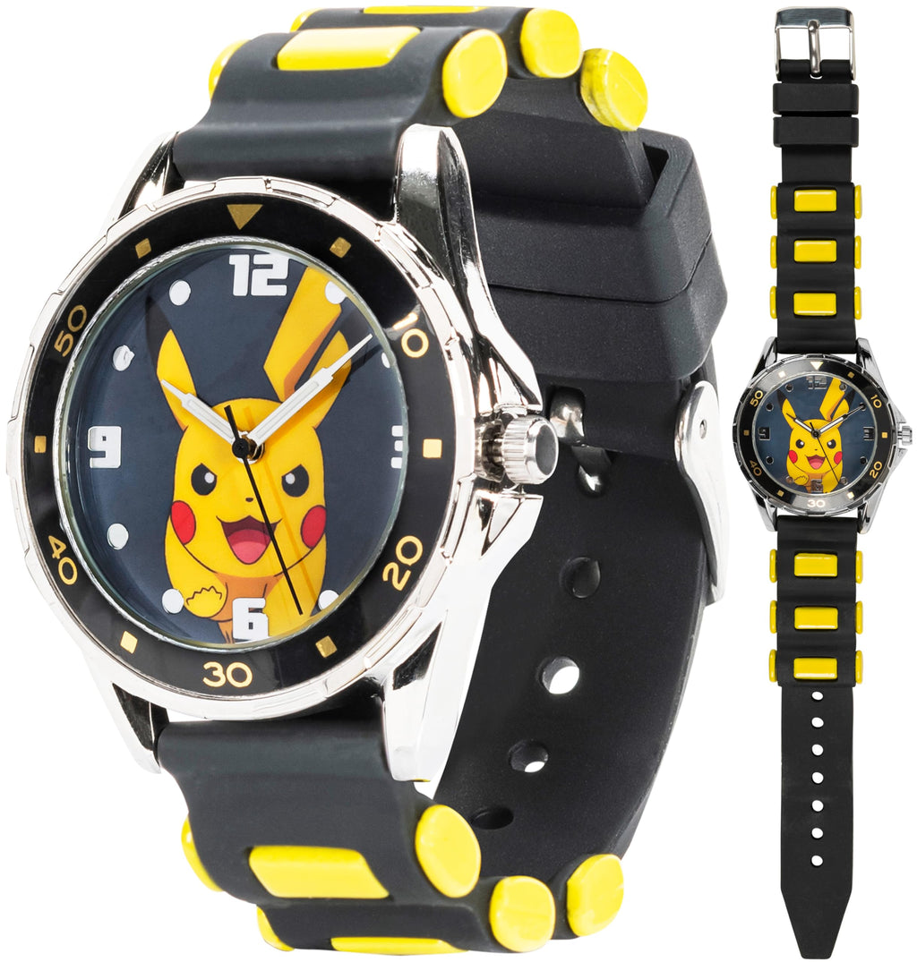 Accutime Kids Pokemon Pikachu Analog Quartz Wrist Watch with Black & Yellow Strap, Cool Inexpensive Gift & Party Favor for Boys,