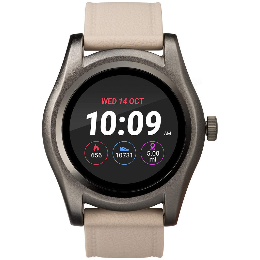 iConnect by Timex TW5M31900 Classic Round Gunmetal Smartwatch, Beige Silicone Strap