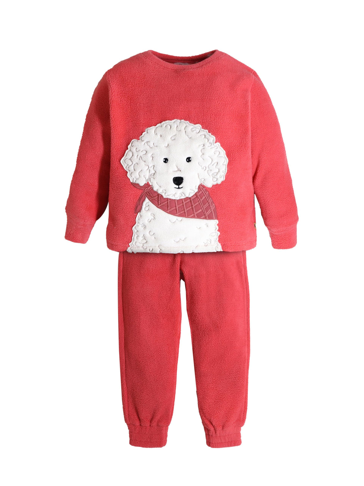 Cherry Crumble Girls Coral Regular Length Night Wear Solid Applique Winter Nightsuit 13-14