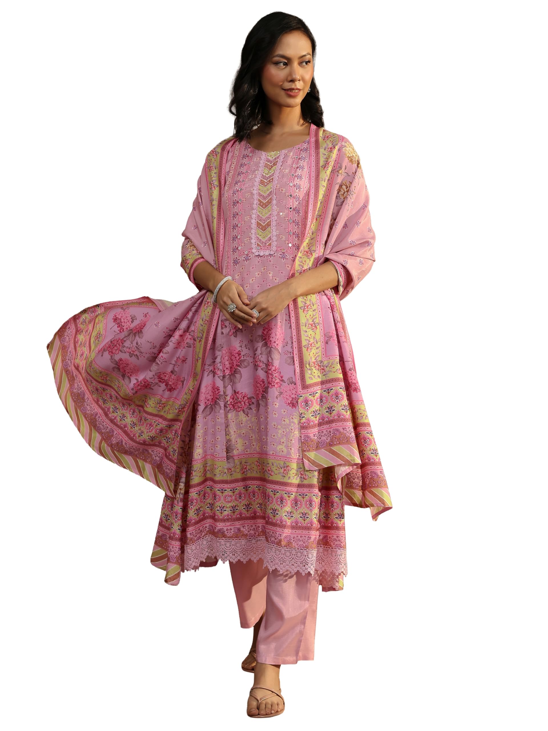 Libas Printed Muslin A-Line Kurta With Trousers And Dupatta-99959Axl