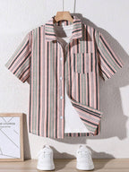 TAGAS Boys Striped Regular Fit Shirt Peach