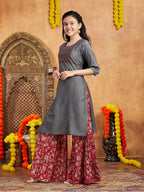 Aarika Girls Casual Wear Grey Colour Tribal Print Cotton Kurti (9-16 Years)