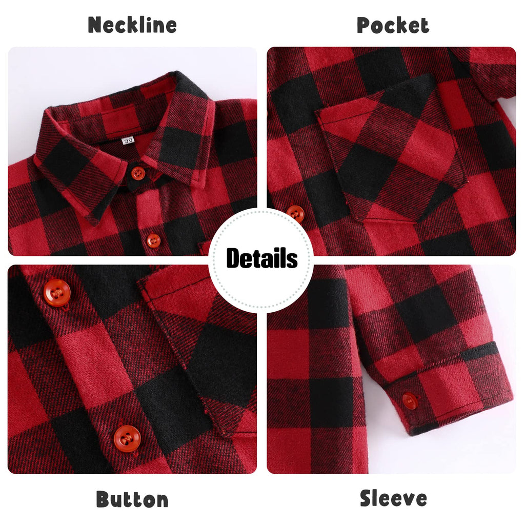Toddler Girls Boy Clothes Plaid Flannel Long Sleeve T-Shirt Tops Kid Christmas Outfits(3-4T) Red-a