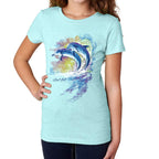Girls Crew Tee - Watercolor Dolphins - Ice Blue by DelSol for Women - 1 Pc T-Shirt (YM)