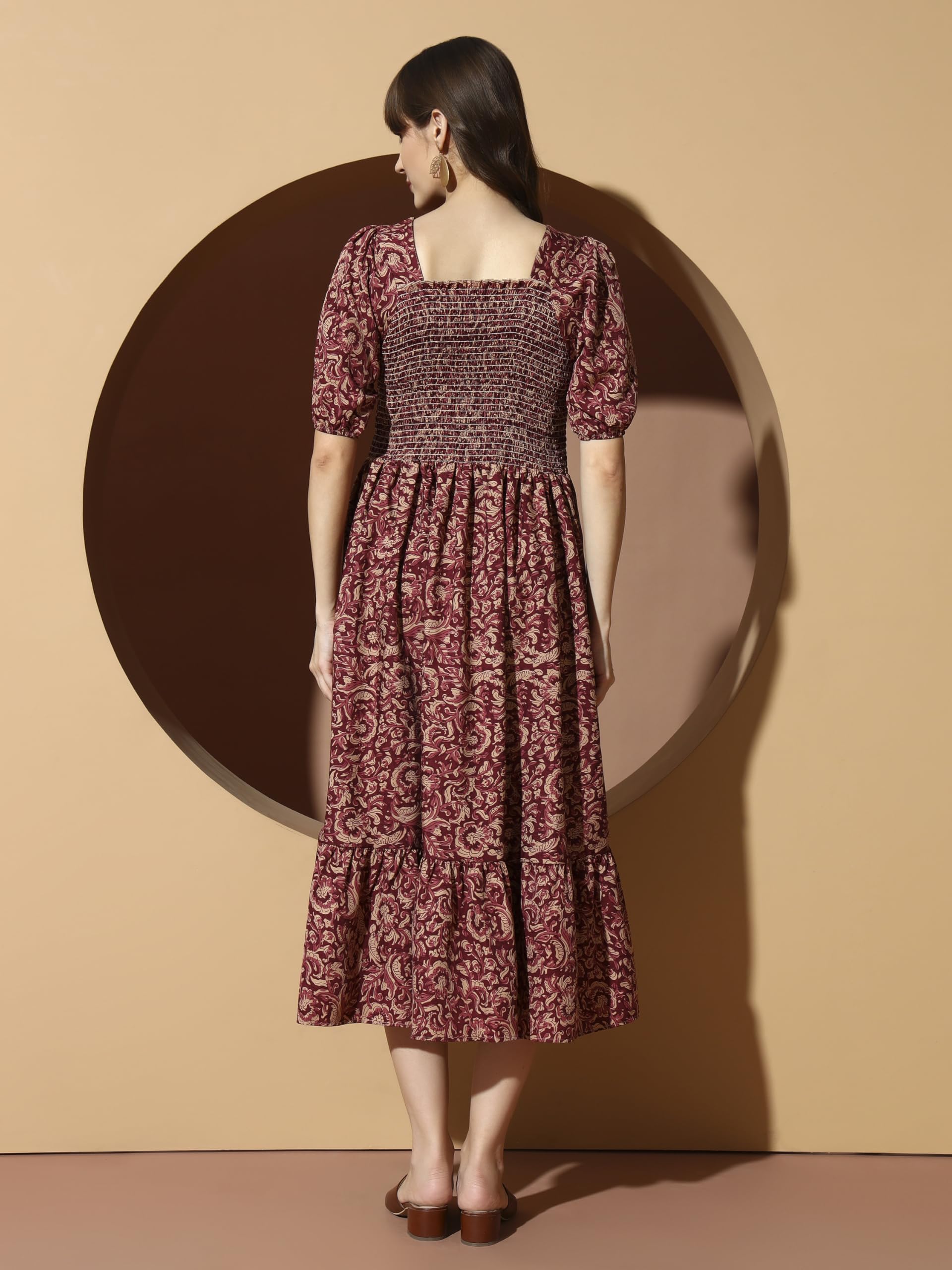 Kzully WomenS Polyester A-Line Mid-Calf Length Dress (1001-05_Maroon