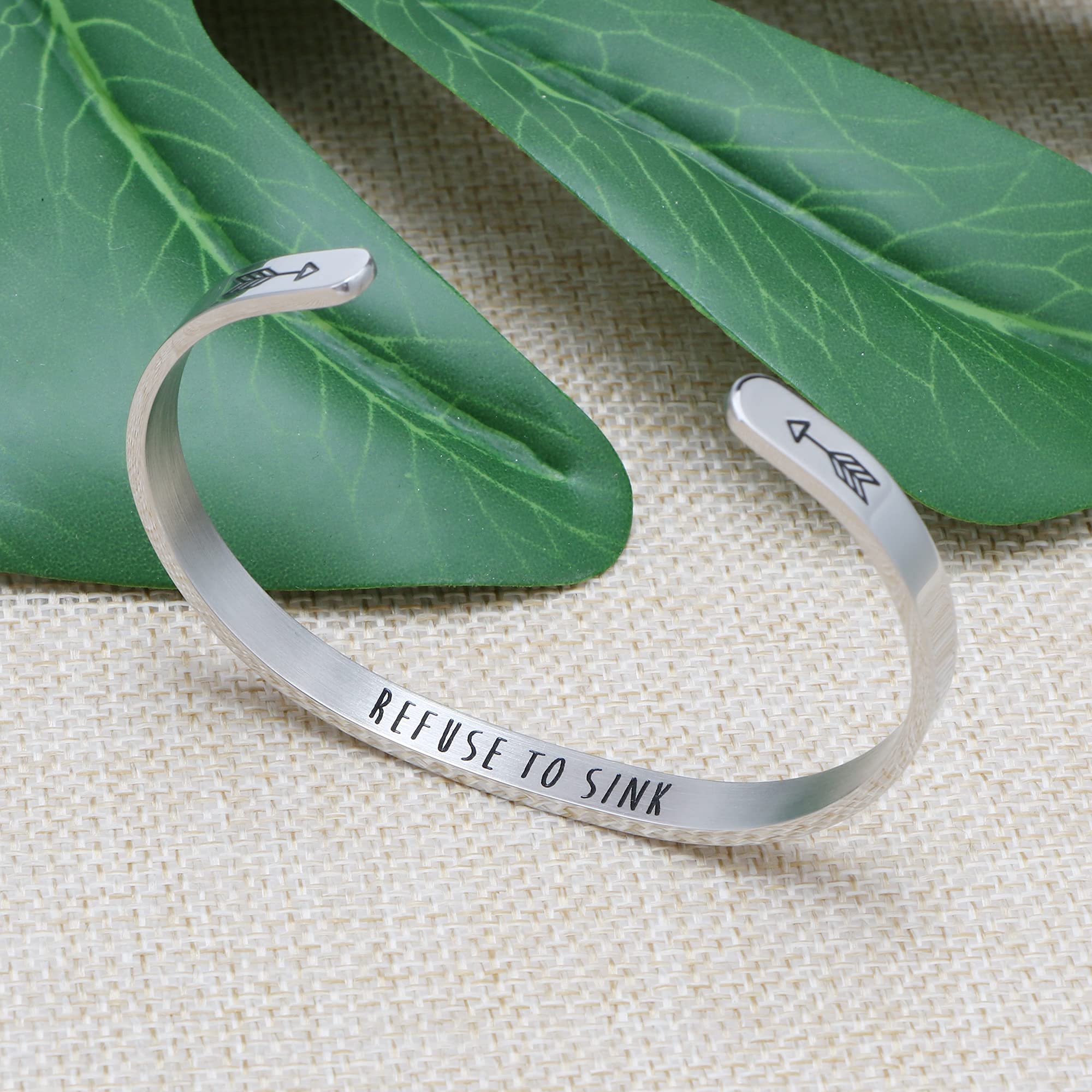 JoycuFF Inspirational Mantra Bracelets for Women Encouragement Stainless Steel Jewelry Christmas Gift Saying Refuse to Sink