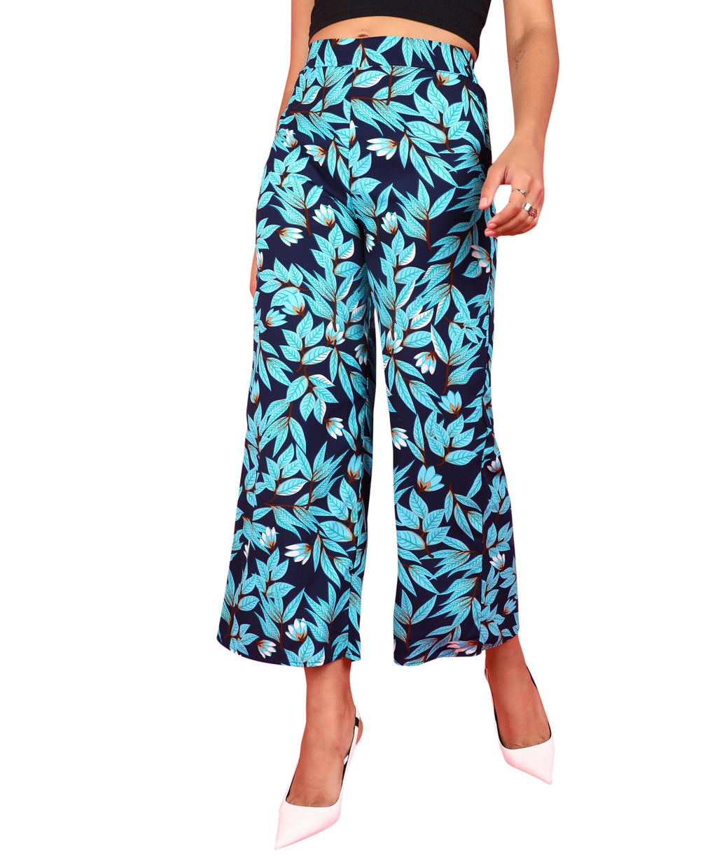 POPWINGS Casual Floral Printed Wide-Leg Trousers for Women || Latest Stylish Western Summer Wear Women Trousers || Ankle-Length 