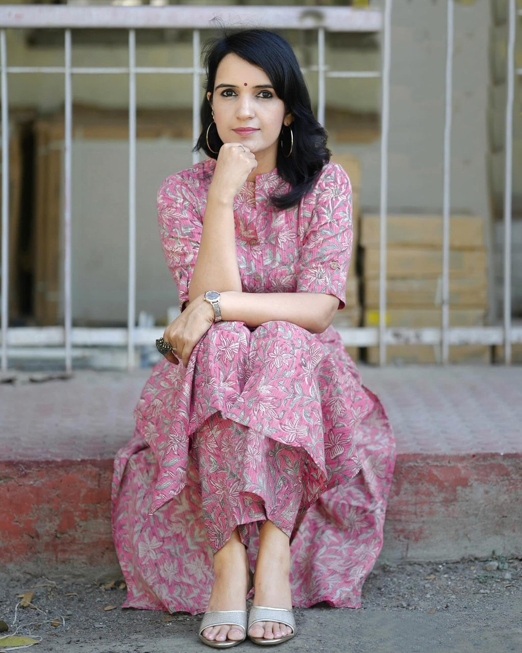 ANNI DESIGNER Womens Rayon Blend Straight Printed Kurta with Pant (Kasit Pink_S_Pink_Small)