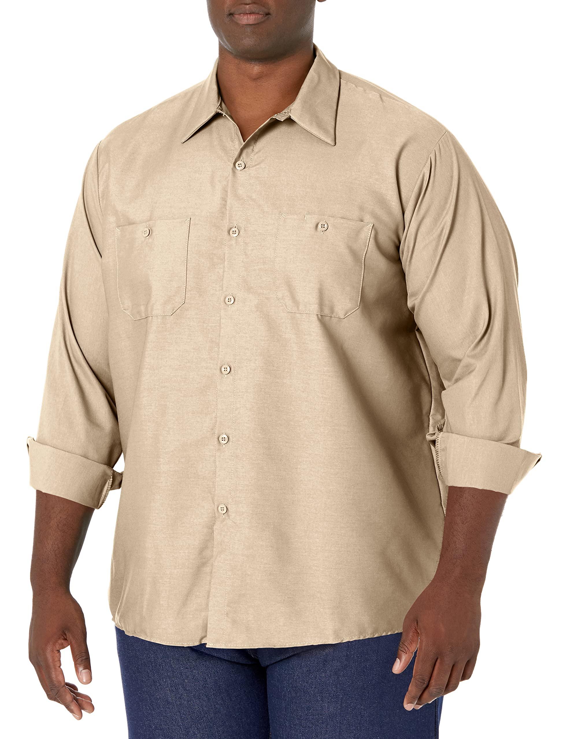 Red Kap Mens Industrial Work Shirt, Regular Fit, Long Sleeve, Light Tan, 5X-Large
