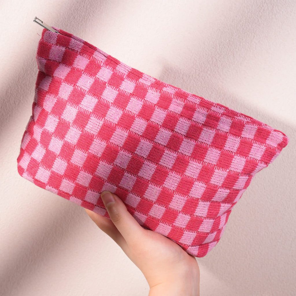 SOIDRAM 2 Pieces Makeup Bag Large Checkered Cosmetic Bag Capacity Canvas Travel Toiletry Bag Organizer Cute Makeup Brushes Aesth