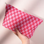 SOIDRAM 2 Pieces Makeup Bag Large Checkered Cosmetic Bag Capacity Canvas Travel Toiletry Bag Organizer Cute Makeup Brushes Aesth