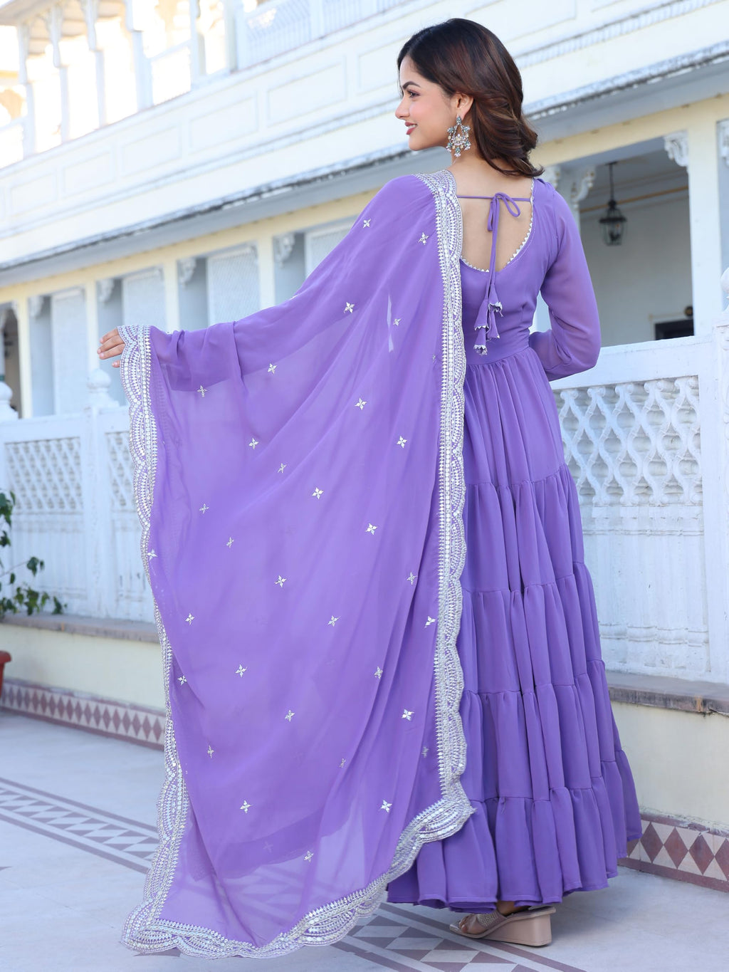 Fashion Basket Georgette Solid Anarkali Kurta Set For Women Lavender