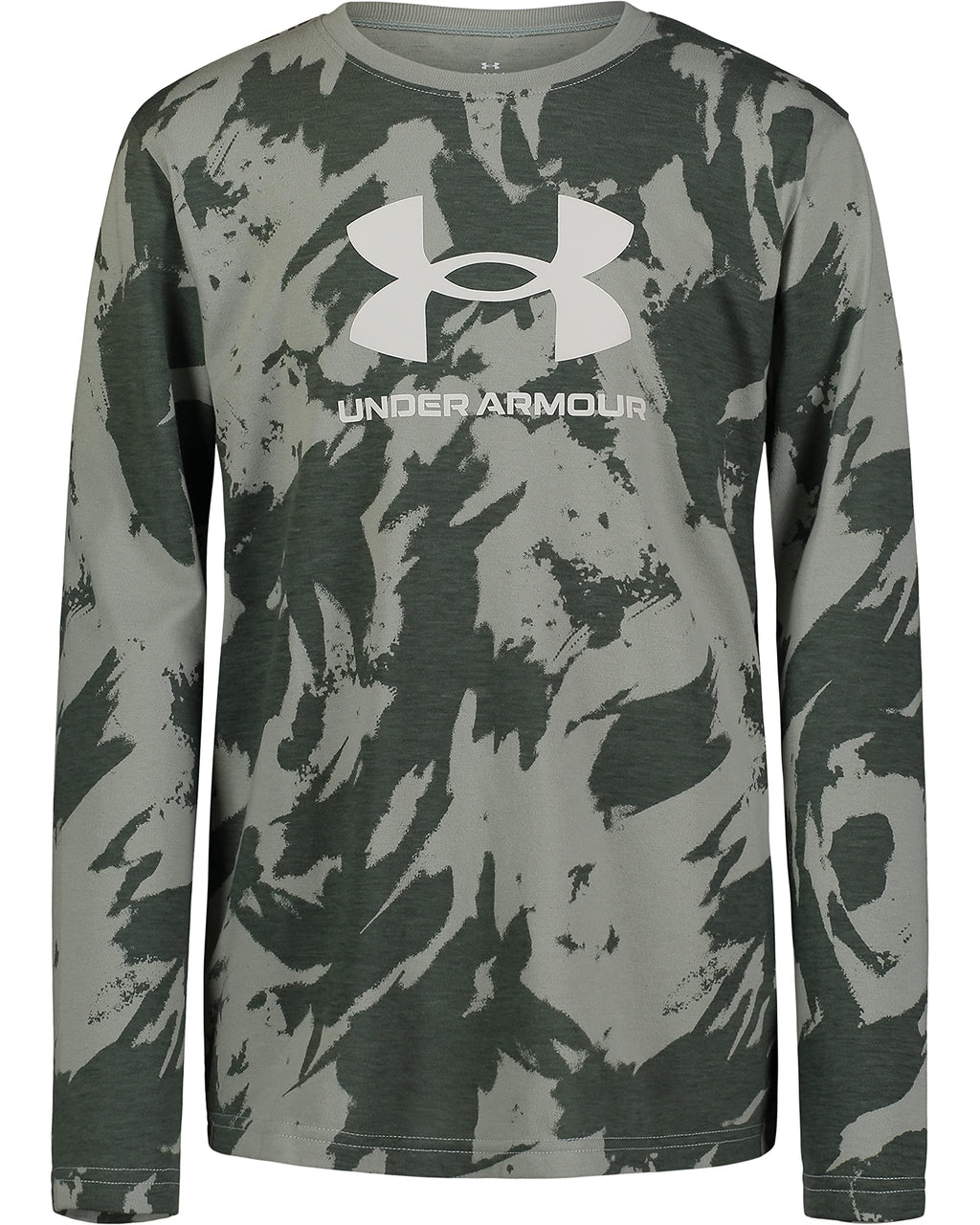 Under Armour Boys Outdoor Long Sleeve Tee, Stylish Crew Neckline, Cute Full Fit T-Shirt, Grove Green Plume Wave, Small US