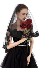 PAMOR Black Lace Veil Creative Mantilla Cathedral Tulle Sheer Wedding Halloween Veil for Bride With Comb