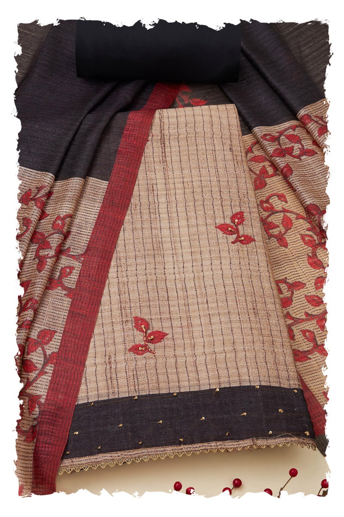 Soch Women Tussar Botanical Print Unstitched Dress Material with Sequins