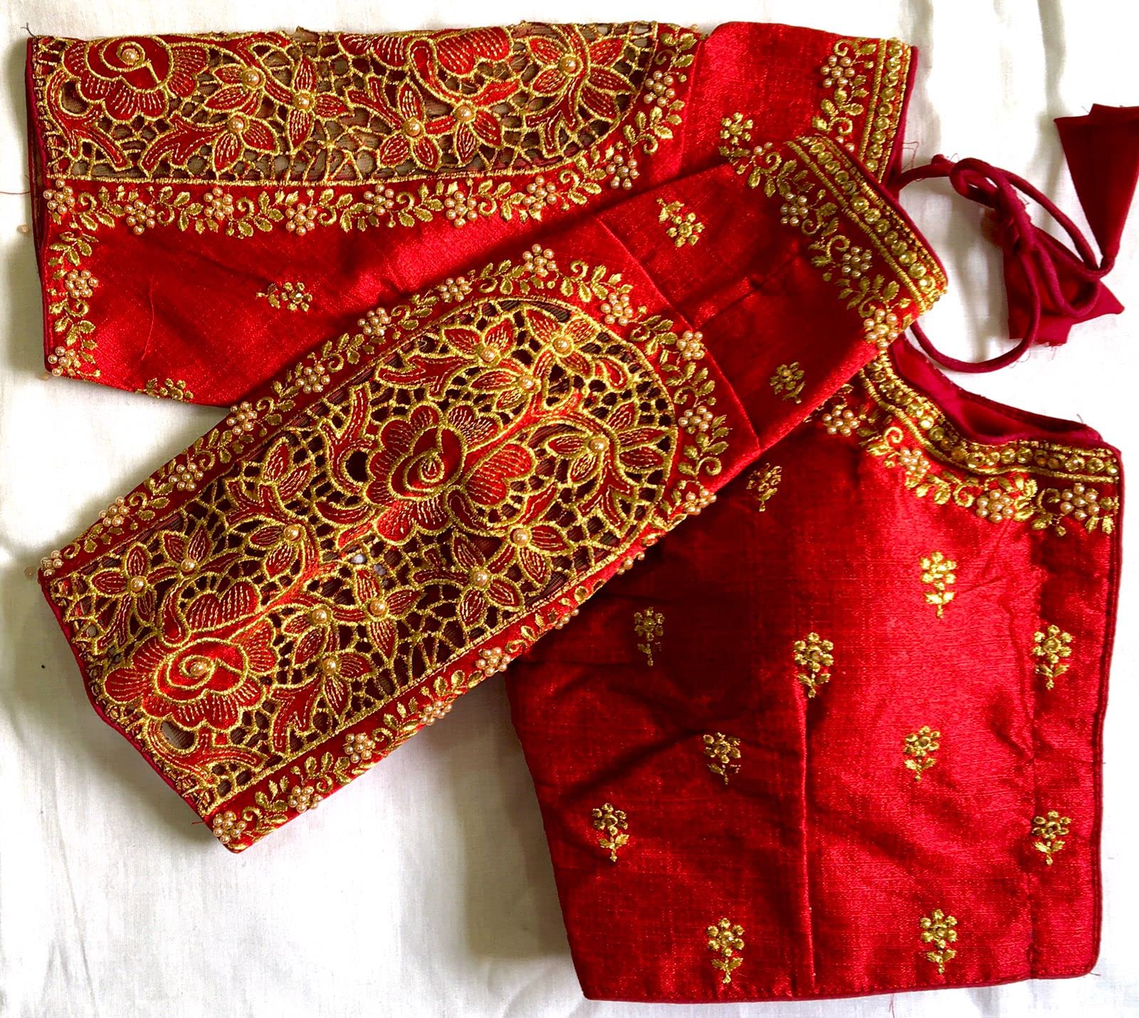 Vihu Fashion WomenS Flower Embroidery Sleeves Cut Work Readymade Saree Blouse