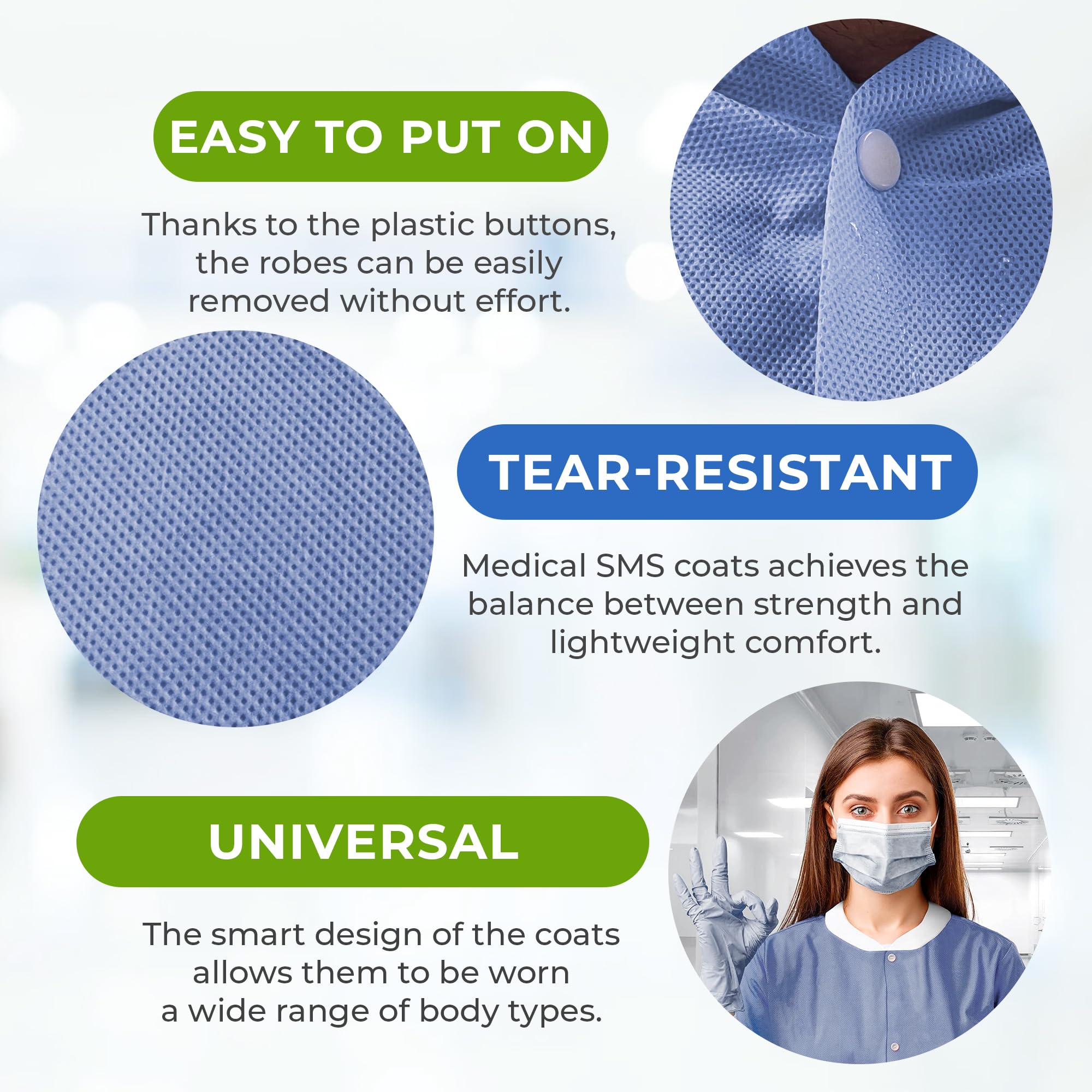 AMZ Medical Supply Disposable Lab coat XX-Large, Pack of 50 Blueberry Disposable Lab coats for Adults, 45 gsm SMS Painting Lab c