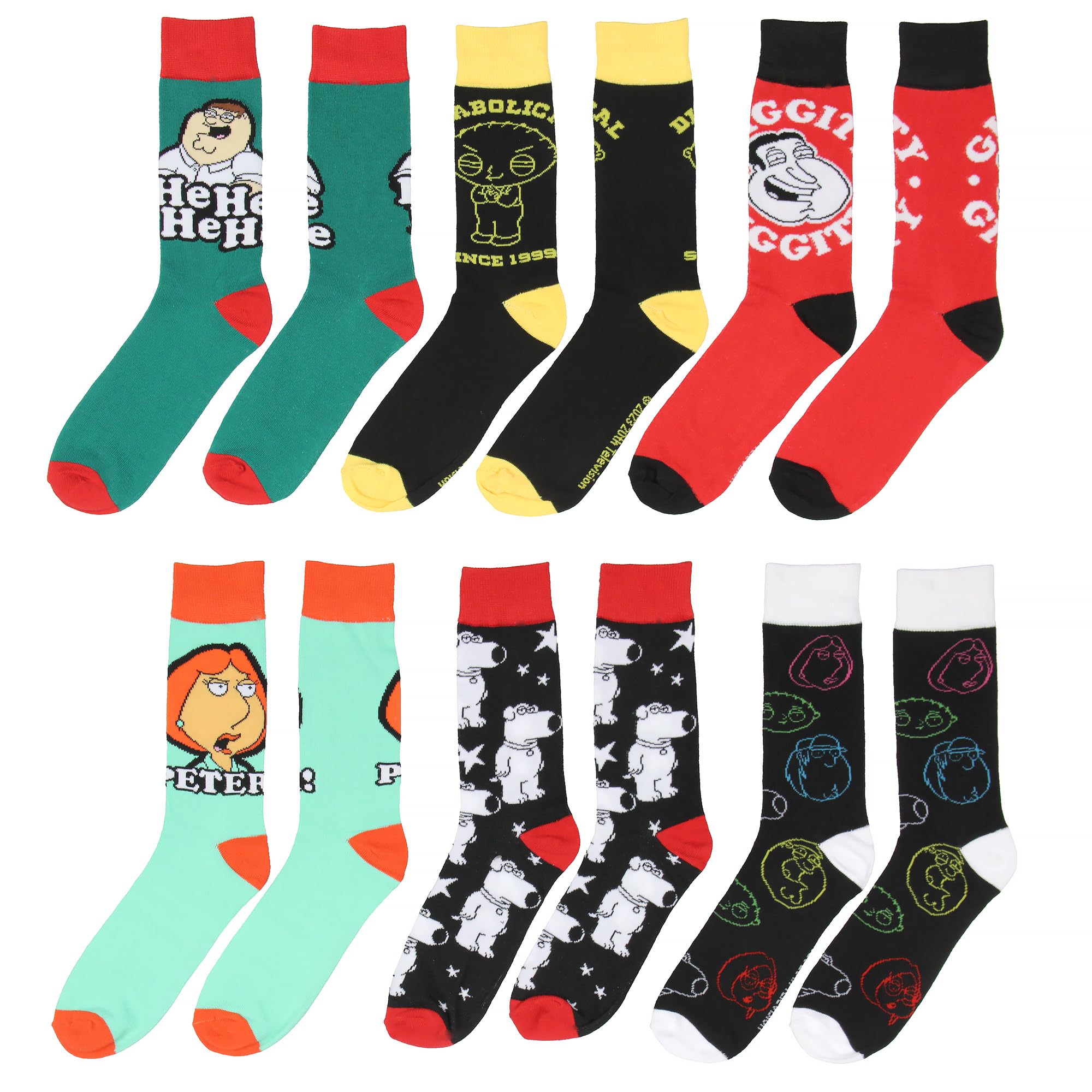 Bioworld Family Guy Crew Socks, Family Guy Cartoon Peter Griffin Lois Stewie Crew Socks For Men Women 6 Pack