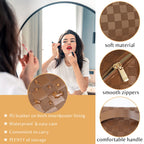 ALEXTINA Large Capacity Travel Cosmetic Bag - Portable Women Waterproof PU Leather Checkered Makeup Organizer with Dividers and