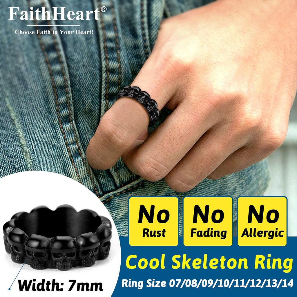 Retro Skull Rings Mens Pinky Rings Black Stainless Steel Biker Ring Great Halloween Party Dressing