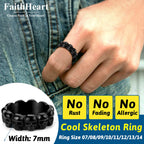 Rock Skull Band Ring for Men Black Stainless Steel Gothic Jewelry for Rapper Halloween Party Dressing