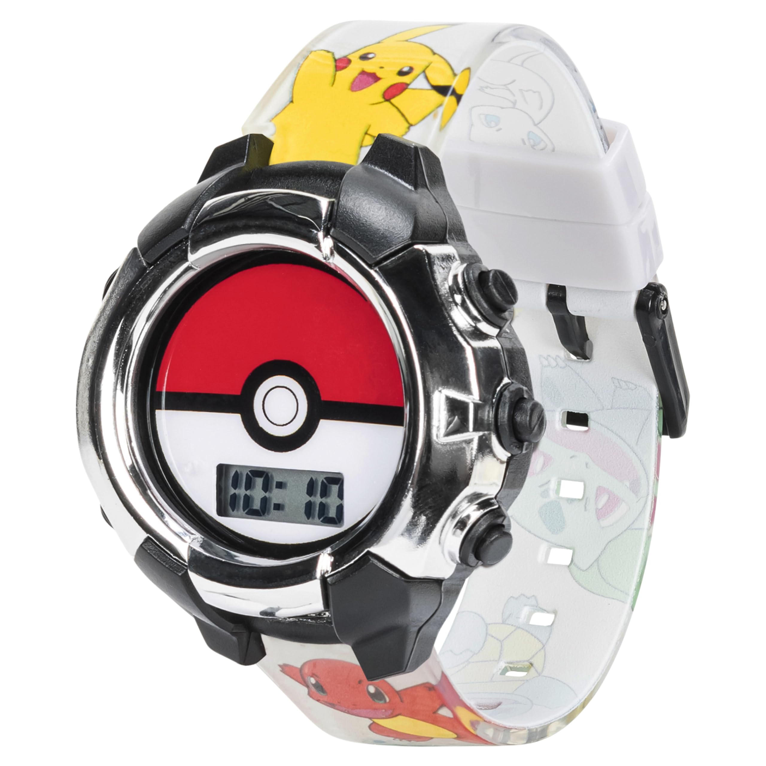 Accutime Kids Pokemon Pokeball Digital LCD Quartz Wrist Watch with Multicolor Strap, Cool Inexpensive Gift & Party Favor for Boy