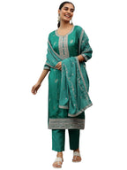 Libas Womens Woven Design Silk Blend Straight Kurta With Palazzos And Dupatta