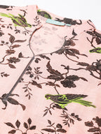 Idalia Grey Print Kurta With Baby Pink Printed Cotton Palazzo Pants