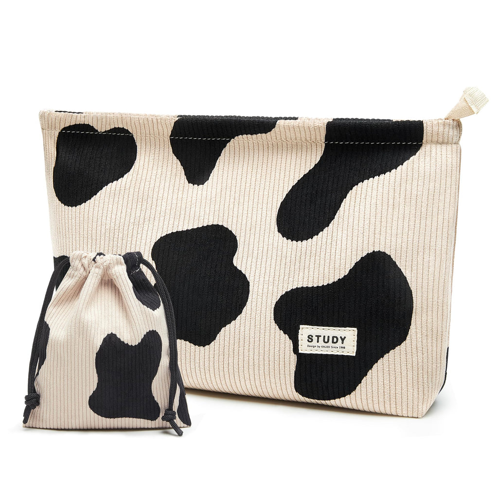 WLLWOO Makeup Bag-2pcs Cow Corduroy Cosmetic Bag Zipper Interior Waterproof Pencil Case Coin Purse Travel Toiletry Small Makeup 