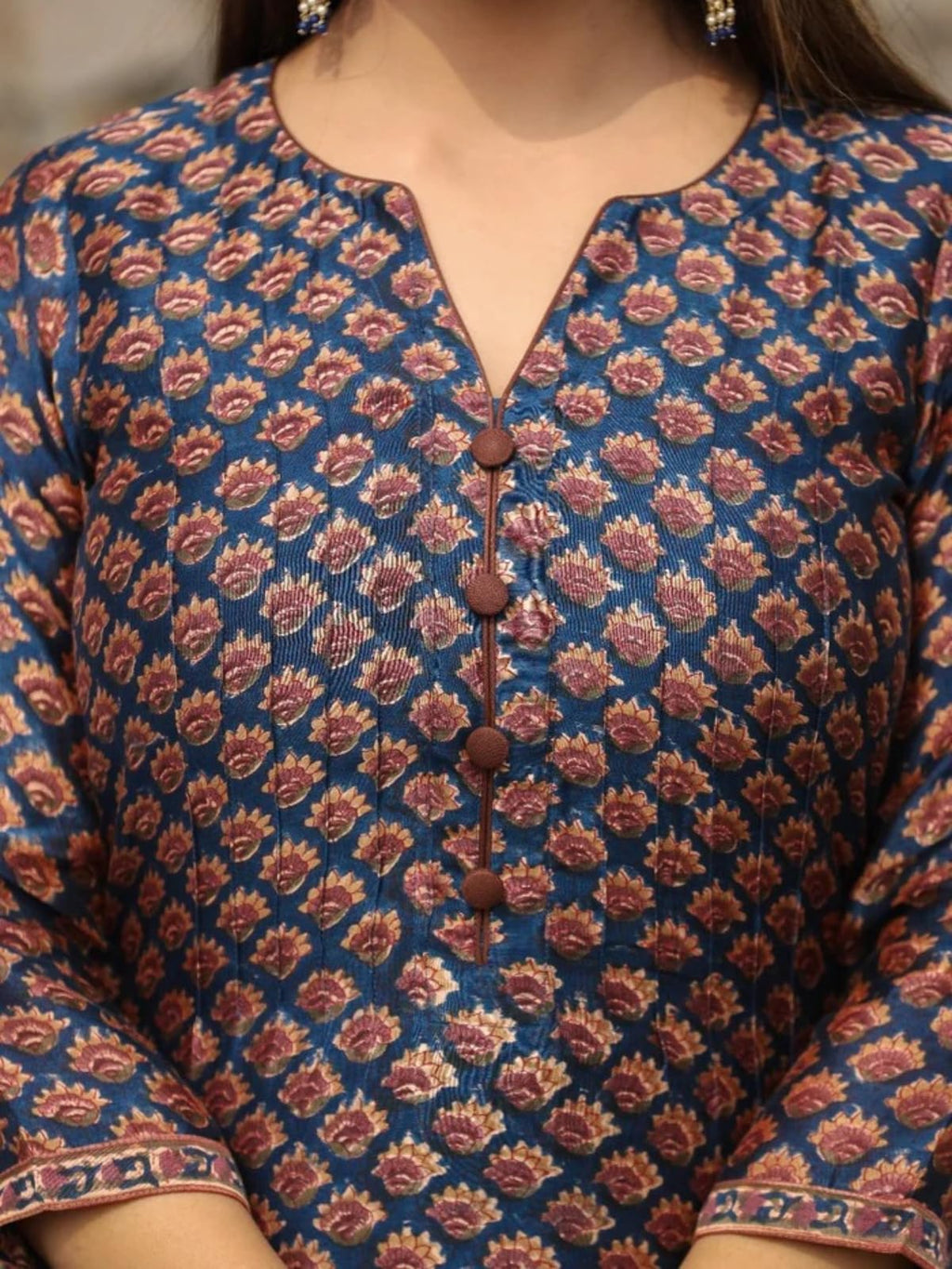 DHRUVI TRENDZ Women Cotton Blend Fancy Kurta Set Regular Fit Printed (DT-K2706&P128_Blue_S)