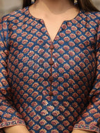 DHRUVI TRENDZ Women Cotton Blend Fancy Kurta Set Regular Fit Printed (DT-K2706&P128_Blue_S)
