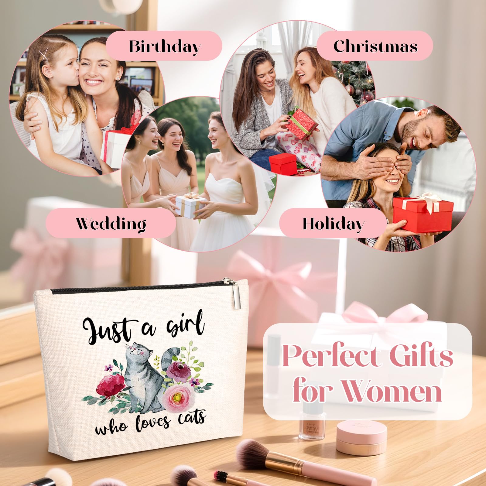 GevGuxLuo Cats Gifts for Cats Lover, Birthday Gift for Best Friend Sister, Cat Accessories, Animal Lovers Makeup Bag Zipper Purs