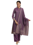 Libas Womens Woven Design Wool Straight Kurta With Palazzos And Dupatta