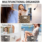 ZLFSRQ 2Pcs Leopard Print Makeup Bags for Women Zipper Makeup Pouch for Purse Large Capacity Travel Cosmetic Bag Canvas Makeup B