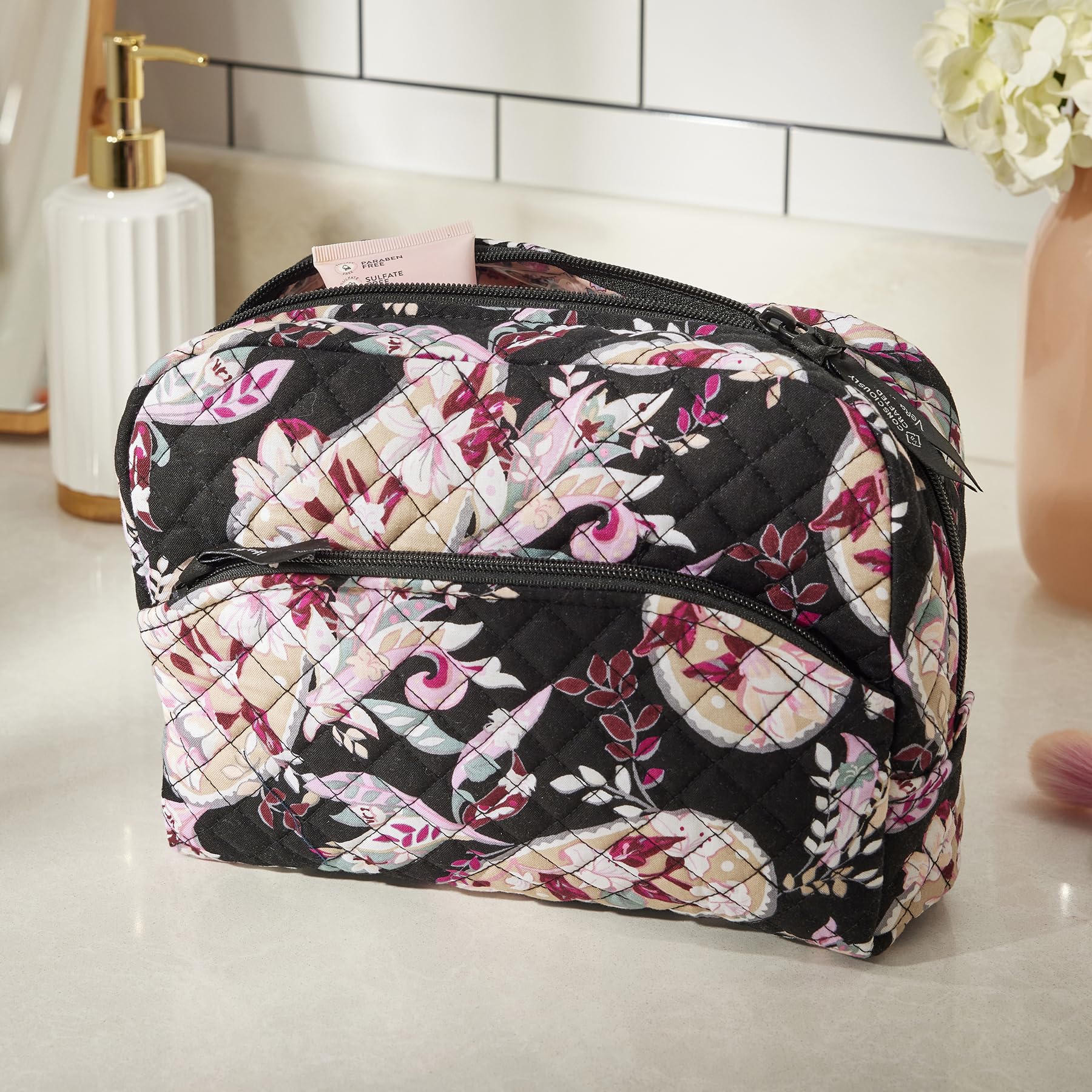 Vera Bradley Women's Cotton Large Cosmetic Makeup Organizer Bag, Botanical Paisley, One Size