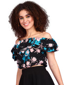 POPWINGS Casual Off-Shoulder Crop Top for Women| Printed Crop Top for Women | Off-Shoulder Crop Top for Women Stylish | Women To