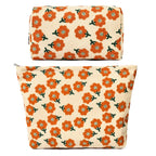 SOIDRAM 2 Pieces Flower Makeup Bag Large Corduroy Cosmetic Bag Capacity Canvas Mix Travel Toiletry Bag Organizer Cute Makeup Bru