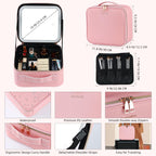 ZhenGuiRu Travel Makeup Bag with LED Lighted Mirror 3 Color Scenarios Adjustable Brightness, Waterproof Cosmetic Train Case Orga